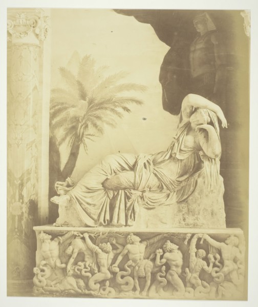 Untitled (Statue of Woman Reclining Atop a Sarcophagus), c. 1857. Creator: Robert MacPherson.