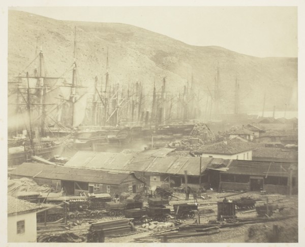Railway Sheds and Workshops, Balaklava, 1855. Creator: Roger Fenton.