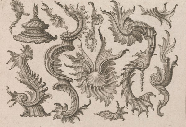 Various Designs for Rocaille Ornaments, Plate 4 from: 'Fortsezung von unter..., Printed ca. 1750-56. Creator: Jeremias Wachsmuth.