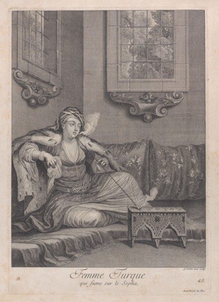 Femme Turque, qui fume sur le Sopha, 1714-15. Creator: Unknown.