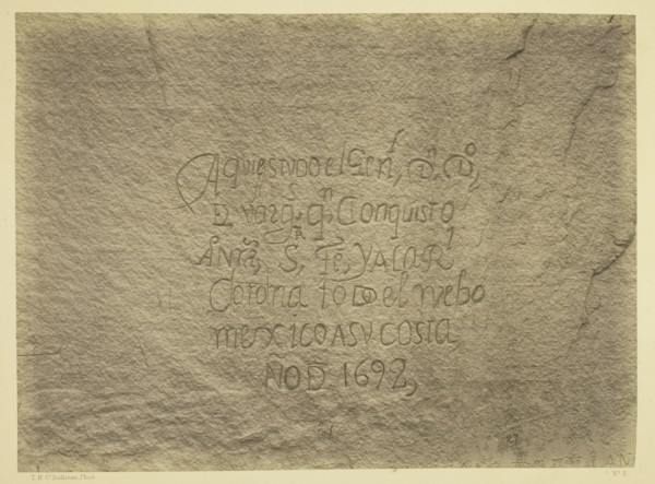 Historic Spanish Record of the Conquest, South Side of Inscription Rock..., 1873. Creator: Tim O'Sullivan.
