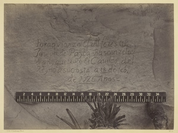 Historic Spanish Record of the Conquest, South Side of Inscription Rock, N.M.- No. 3., 1873. Creator: Tim O'Sullivan.