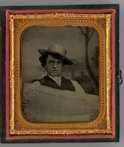 Untitled (Portrait of a Man Holding a Newspaper and Wearing a Straw Hat), 1868. Creator: Unknown.
