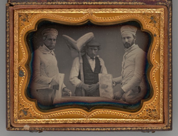 Untitled (Portrait of Three Standing Men), 1858. Creator: Unknown.