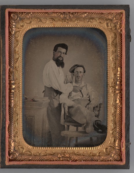Untitled (Portrait of Two Men; a Barber and Client), 1863. Creator: Unknown.