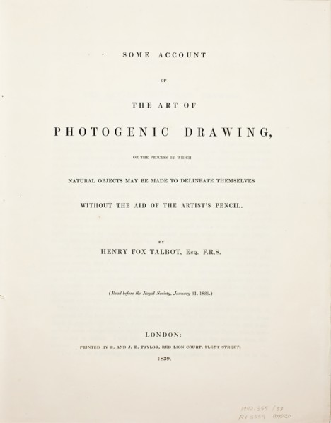 Some Account of the Art of Photogenic Drawing, or the Process by which Natural Objects..., Jan 31, 1 Creator: William Henry Fox Talbot.