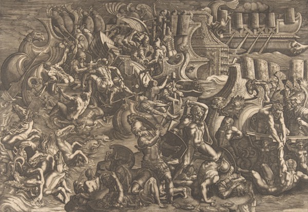 The Trojans repulsing the Greeks, 1538. Creator: Giovanni Battista Scultori.