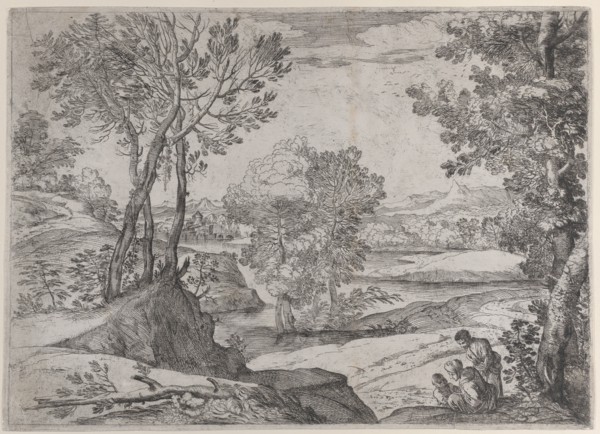 A family seated by a river, 1643. Creator: Giovanni Francesco Grimaldi.