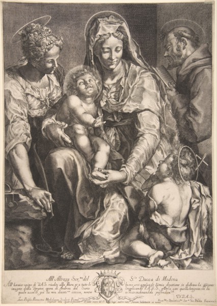Virgin and Child with Saint Catherine, Francis of Assisi and John the Baptist, mid 17th century. Creator: Giovanni Battista Bonacina.