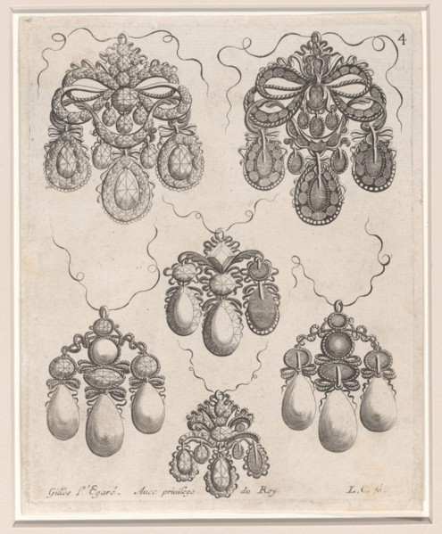 Design for Pendants, Plate 4 from 'Livre des Ouvrages d'Orfevrerie', after 1663. Creator: Louis Cossin.