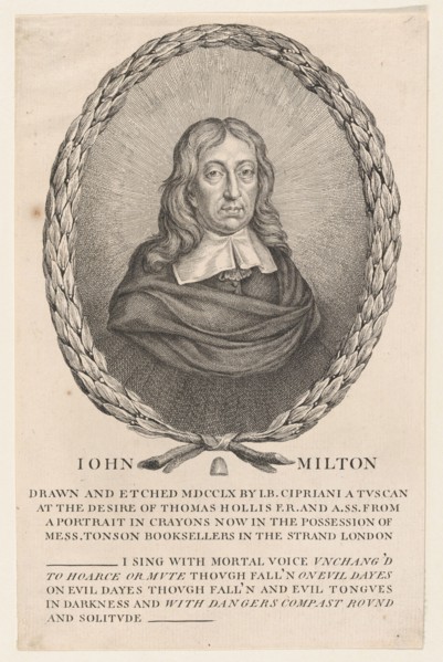 John Milton, 1760. Creator: Giovanni Battista Cipriani.