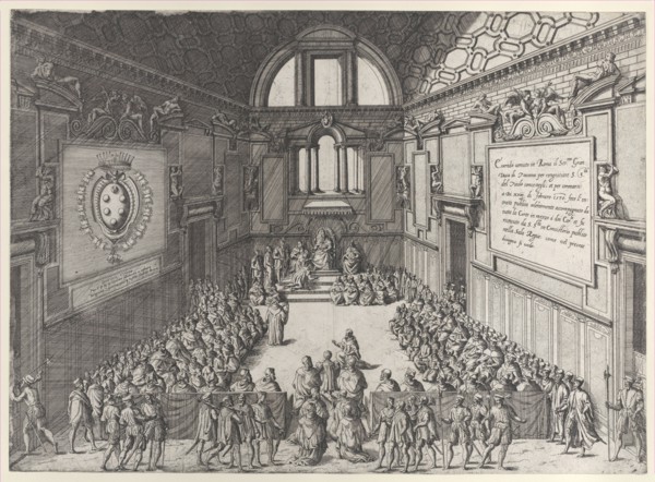 Audience given by Pope Pius V to Cosimo I, Duke of Tuscany, 1575-99. Creator: Giovanni Ambrogio Brambilla.