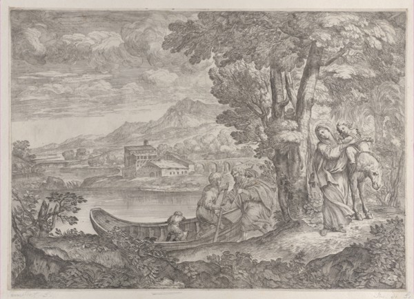 Landscape with the flight into Egypt, 1626-80. Creator: Giovanni Francesco Grimaldi.