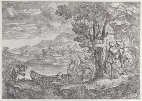 Landscape with the flight into Egypt, 1626-80., 1626-80. Creator: Giovanni Francesco Grimaldi.