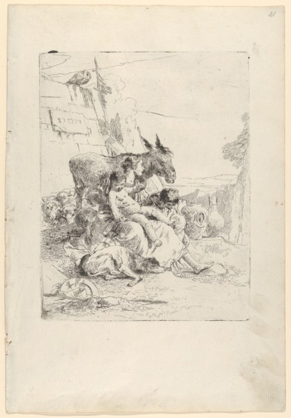 A Mother with two Children, from the Scherzi, ca. 1740. Creator: Giovanni Battista Tiepolo.
