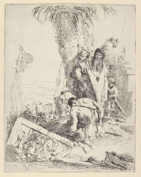 Shepherd with Two Magicians, from the Scherzi, ca. 1743-57. Creator: Giovanni Battista Tiepolo.