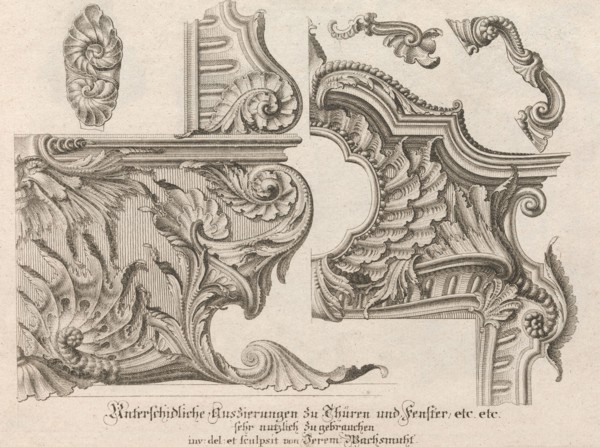 Suggestion for the Decoration of the Lower and Top Right of a Frame, Plate ..., Printed ca. 1750-56. Creator: Jeremias Wachsmuth.