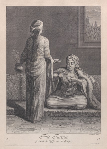Fille Turque, prenant le Caffé sur le Sopha, 1714-15. Creator: Unknown.
