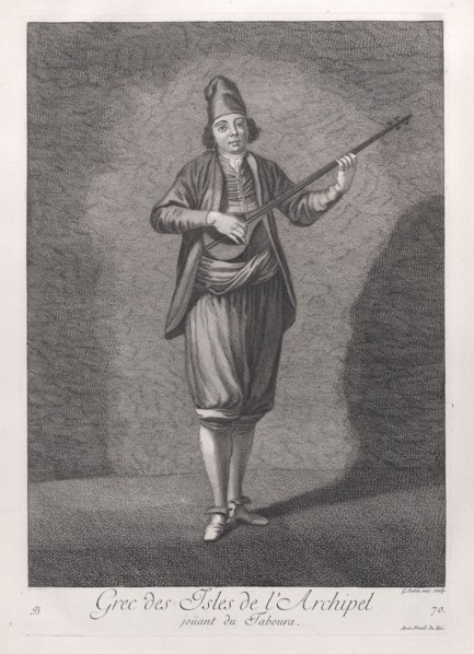 Grec des Isles de l'Archipel, joüant du Taboura, 1714-15.. Creator: Unknown.