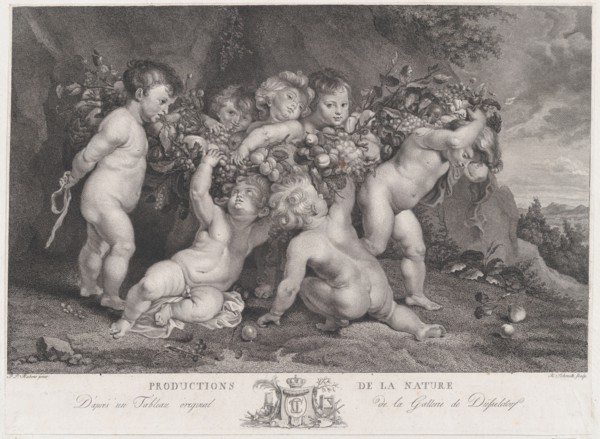 Seven putti carrying a garland of fruit, ca. 1780-87. Creator: Heinrich Schmitz.