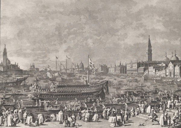Plate 5: The Doge in the Bucintoro Departing for the Porto di Lido on Ascension Day, f..., ca. 1766. Creator: Giovanni Battista Brostoloni.