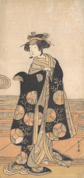 Yoshizawa Iroha as a Woman Standing on the Engawa of a House by a River, ca. 1778. Creator: Shunsho.