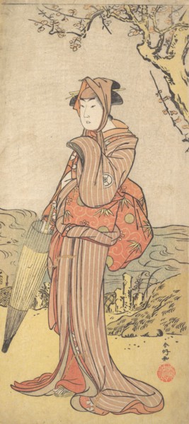 Iwai Kiyotaro as a Woman Standing under a Plum Tree, ca. 1788. Creator: Katsukawa Shunko.