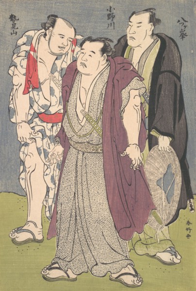 Three Sumo Wrestlers: Onogawa, Seimiyama, and Yatsugamine, ca. 1790s. Creator: Katsukawa Shunko.