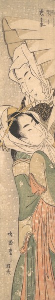 Girl and Lover in Snow, early 19th century. Creator: Koikawa Harumasa.