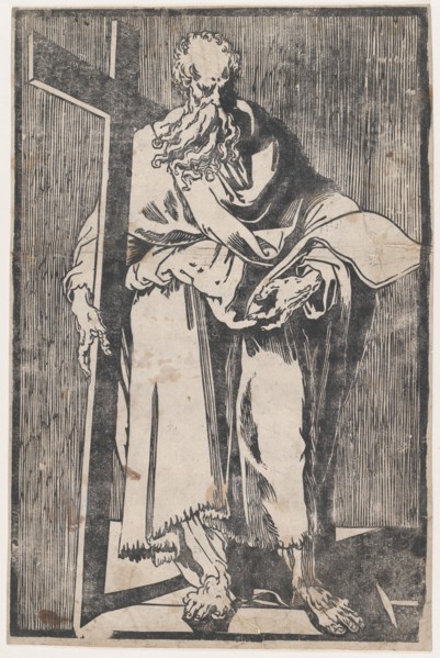 Saint Philip standing holding a book and a cross, ca. 1590-1600. Creator: Giuseppe Scolari.