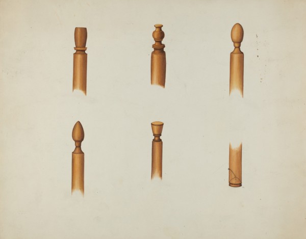 Shaker Chair Finials and Ball & Socket Foot, c. 1936. Creator: Ray Holden.
