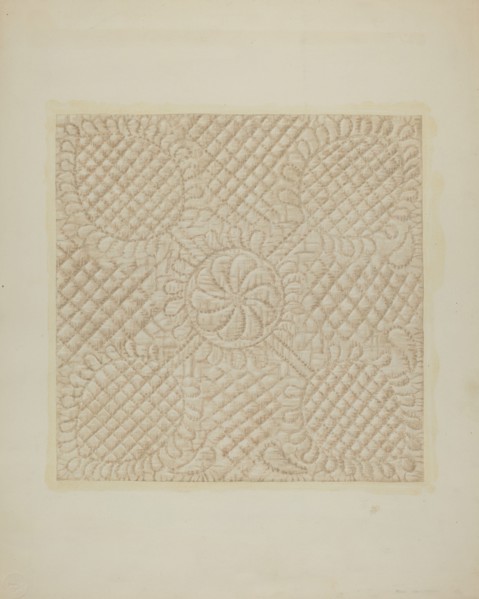 Detail of Quilt - Tulip Pattern, c. 1939. Creator: Fred Hassebrock.