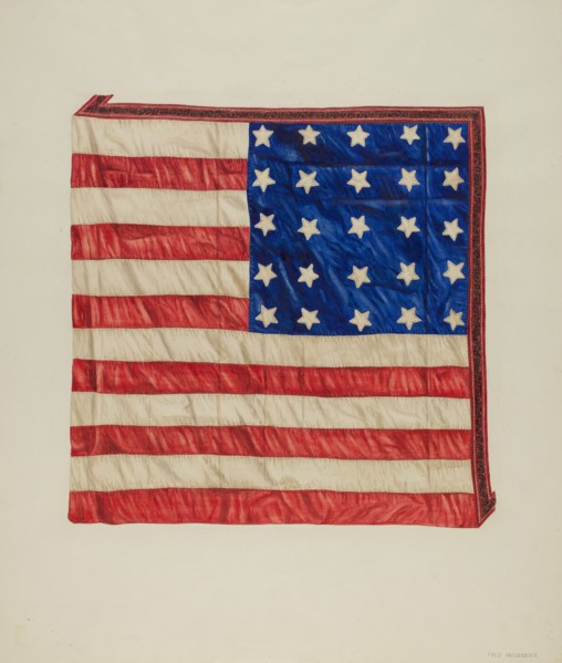 Quilt - Top Star and Flag Design, c. 1941. Creator: Fred Hassebrock.
