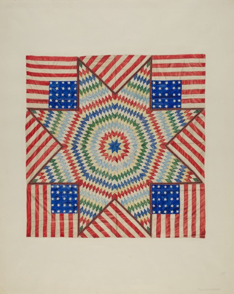 Star and Flag Design Quilt, c. 1941. Creator: Fred Hassebrock.