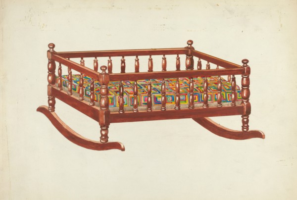 Doll's Cradle and Quilt, c. 1953. Creator: Margaret Linsley.