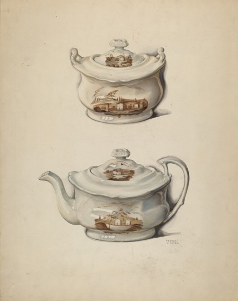 Sugar Bowl and Teapot, c. 1936. Creator: Frances Lichten.