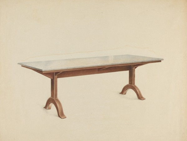 Shaker Dining Table with Marble Top, c. 1953. Creator: John W Kelleher.