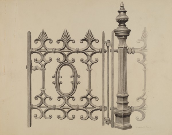 Gate and Gatepost, c. 1939. Creator: Jerome Hoxie.