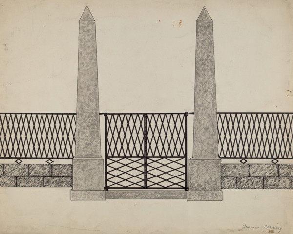 Fence and Posts, c. 1936. Creator: Mary E Humes.