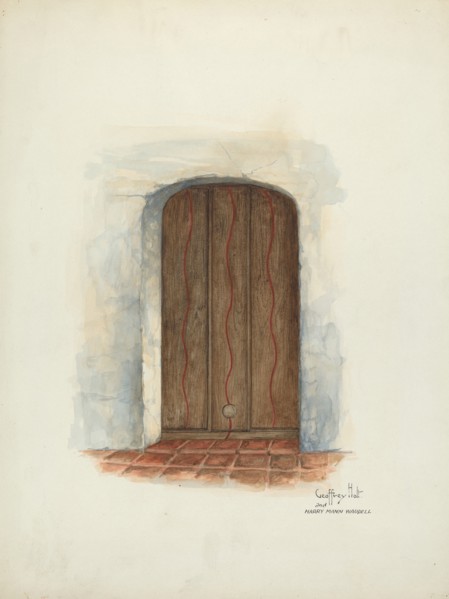 Door, Facade of Mission House, 1937. Creators: Geoffrey Holt, Harry Mann Waddell.
