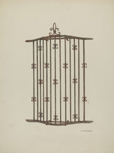 Iron Grille at Window: Restoration Drawing, 1941. Creator: William Kieckhofel.