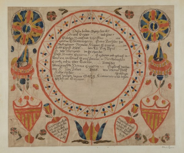 Pa. German Fraktur, 1935/1942. Creator: Albert J. Levone.