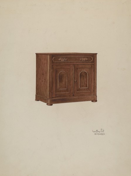 Wash Cabinet, with Marble Top and Semi-back, 1937/1940. Creators: Geoffrey Holt, William Kieckhofel.