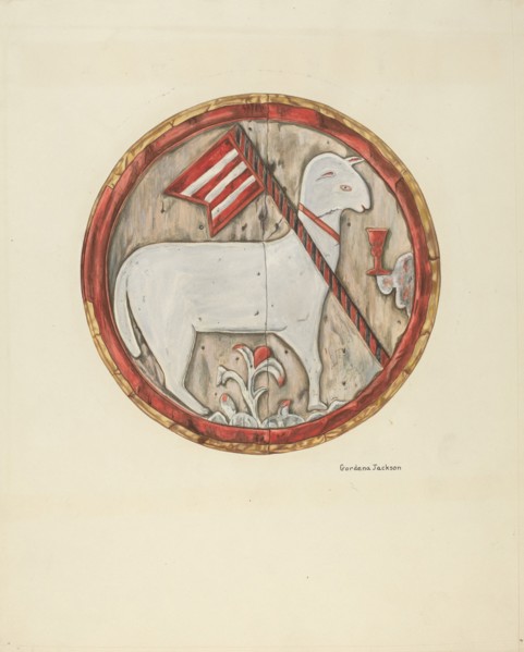 Wooden Plaque - Lamb of God, c. 1938. Creator: Gordena Jackson.