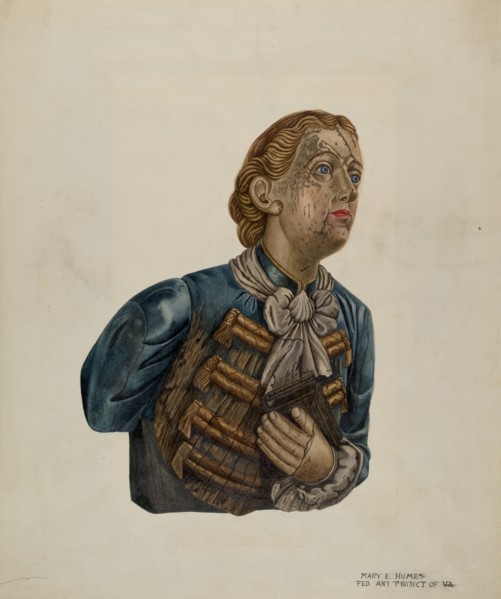 Figurehead from Bark "George", c. 1939. Creator: Mary E Humes.