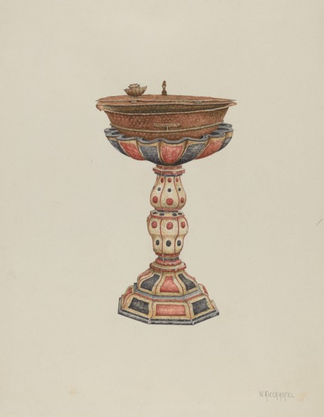 Baptismal Font and Stand, c. 1939. Creator: William Kieckhofel.