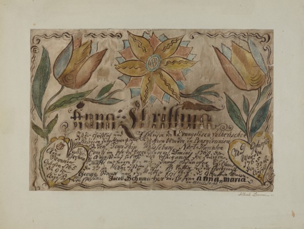 Pa. German Birth Certificate, c. 1939. Creator: Albert J. Levone.