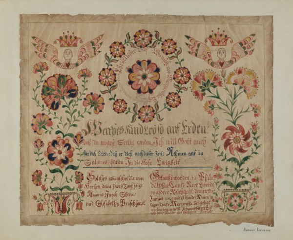 Pa. German Birth Certificate, c. 1940. Creator: Albert J. Levone.