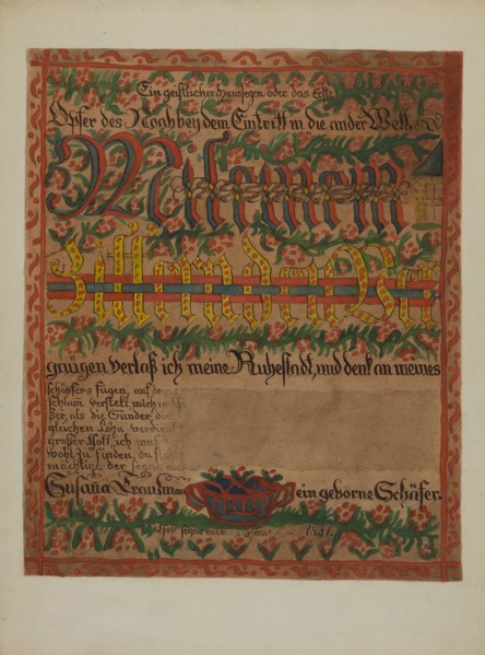 Pa. German Death Certificate, c. 1937. Creator: Albert J. Levone.