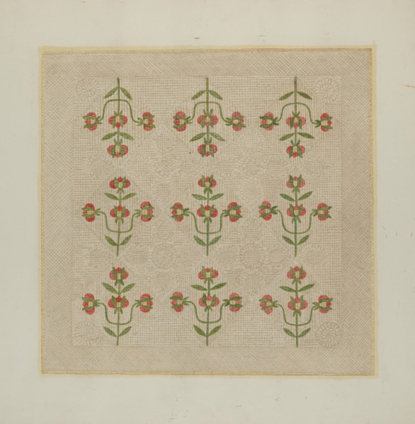Quilt - Tulip Pattern, c. 1939. Creator: Fred Hassebrock.